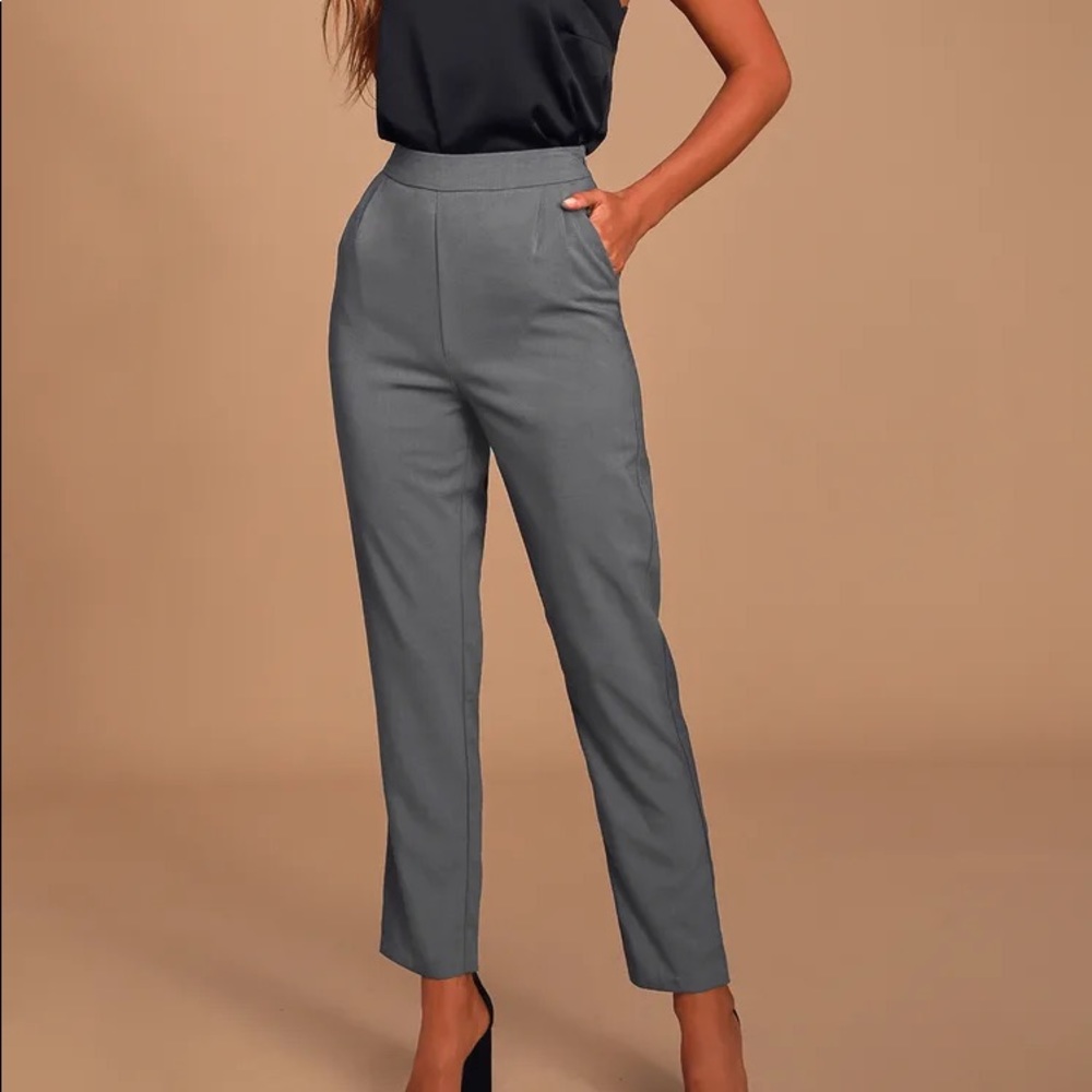 Grey High-Waisted Trouser Pants